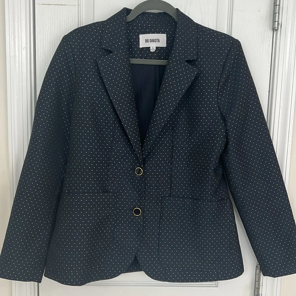 BB Dakota Navy & Gold Polka Dot Blazer - Picture 2 of 7